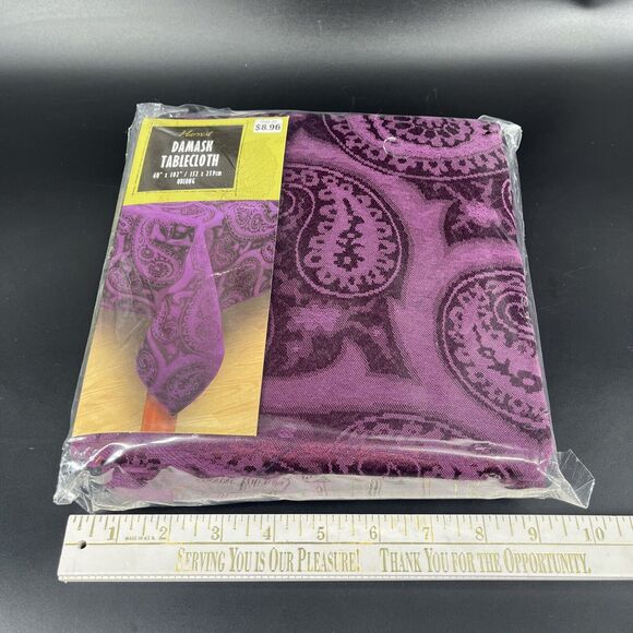 Harvest Paisley Damask Tablecloth 60 x 102" Oblong Vintage Wal-mart Plum Purple - Picture 4 of 10